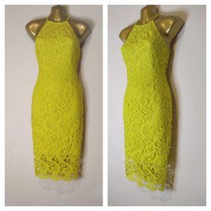Guess lime yellow Lace Sleeveless Midi Length Dress US 8 (would also fit a 6).